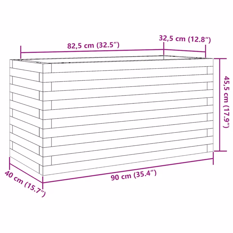 Vahapruun männipuidust aia taimekast, 90 x 40 x 45,5 cm – 10
