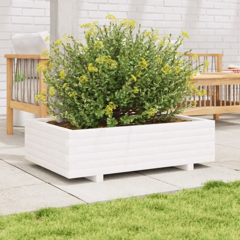 Valge männipuidust aia taimekast, 90 x 60 x 26,5 cm – 3