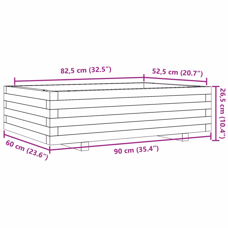 Männipuidust aia taimekast, töötlemata, 90 x 60 x 26,5 cm – 10