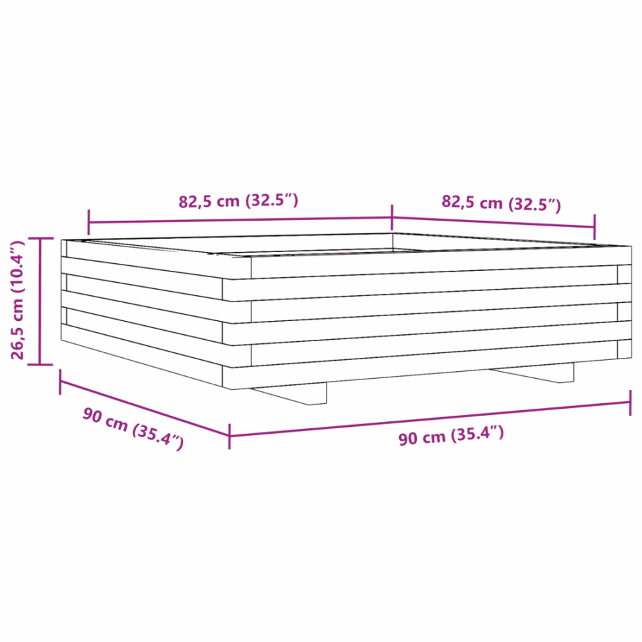 Aia taimekast survetöödeldud männipuidust, 90 x 90 x 26,5 cm, pruun – 10