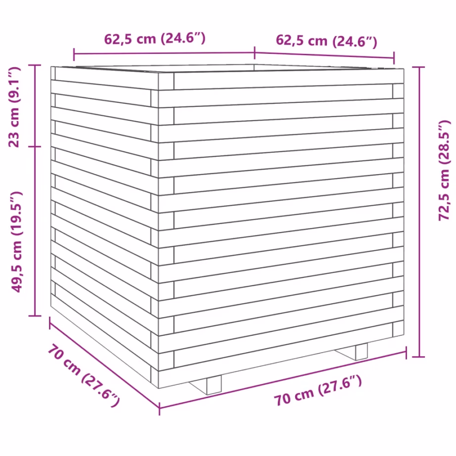 Aia taimekast männipuidust, vahapruun, 70 x 70 x 72,5 cm – 10