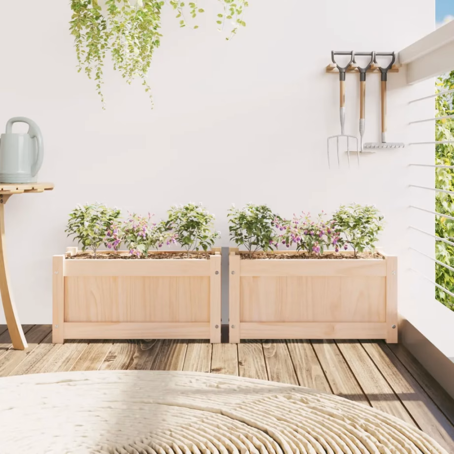 Aia taimekastid, 2 tk, töötlemata männipuit, 60 x 31 x 31 cm – 3
