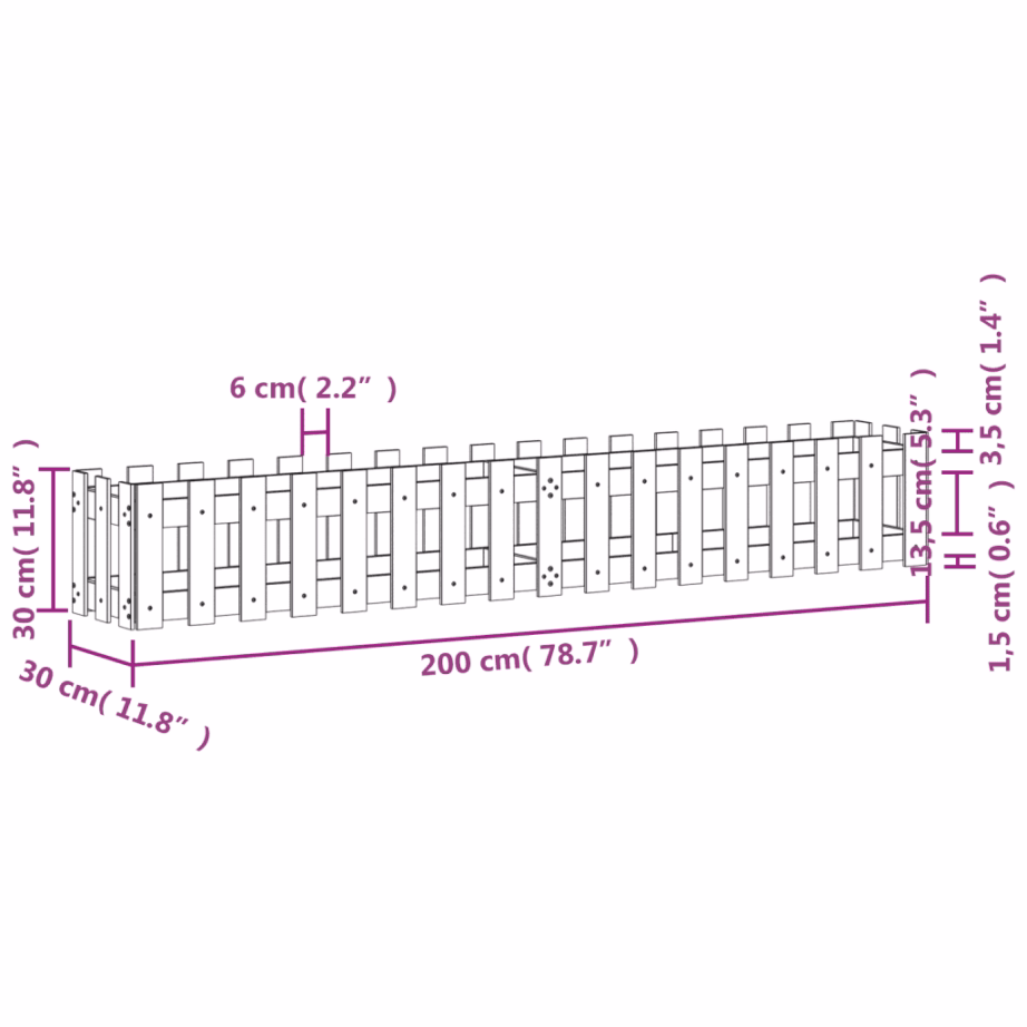 Männipuidust aia disainiga kõrgendatud taimelava, 200 x 30 x 30 cm – 9