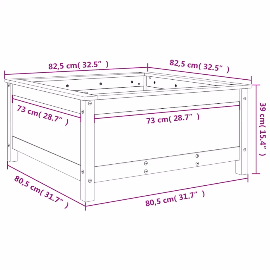 Taimekast meekarva männipuidust, 82,5 x 82,5 x 39 cm – 9