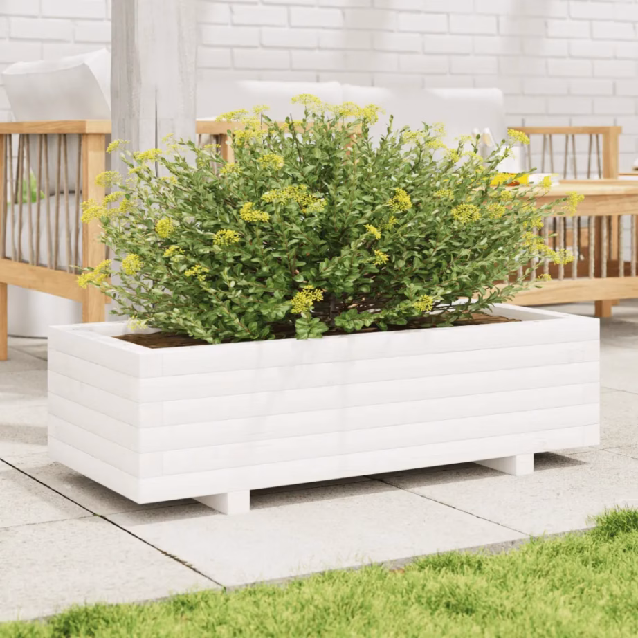 Valge männipuidust aia taimekast, 90 x 40 x 26,5 cm – 3
