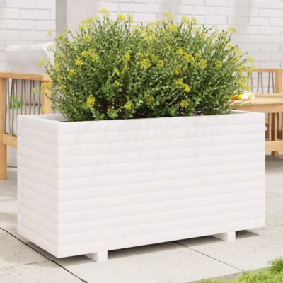 Valge männipuidust aia taimekast, 90 x 40 x 49,5 cm