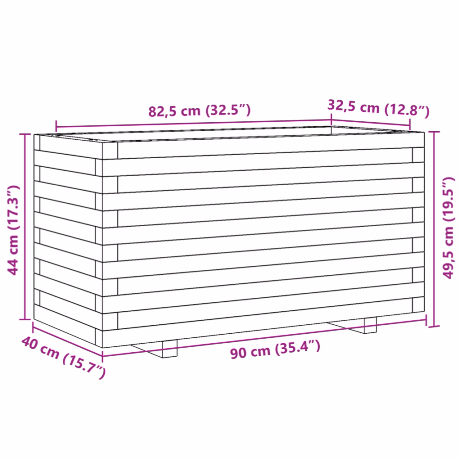 Valge männipuidust aia taimekast, 90 x 40 x 49,5 cm – 10