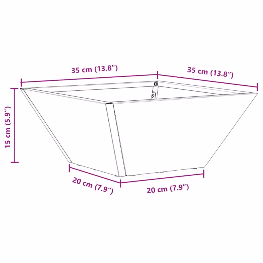 Metallist aia istutuspotid, 5 tk, trapetsikujulised, antratsiit, 35 x 35 x 15 cm – 13