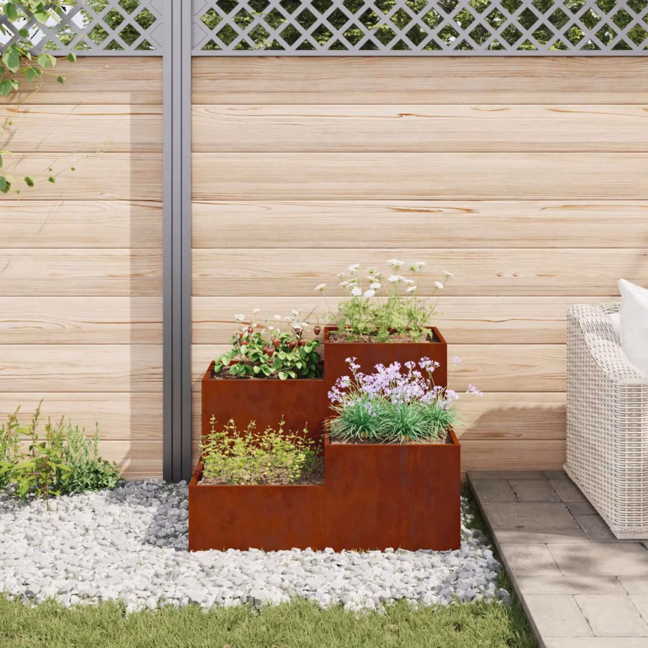 Metallist istutuskast avatud põhjaga, roostevärvi, 100 x 100 x 60 cm – 4