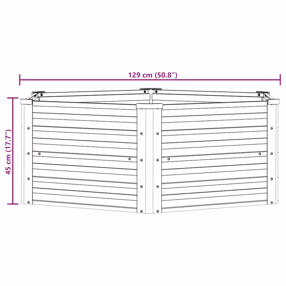 Metallist kõrgpeenar tsingitud terasest, hõbedane, 129 x 129 x 45 cm – 9