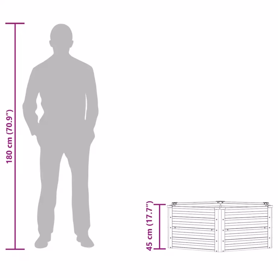 Metallist kõrgpeenar tsingitud terasest, hõbedane, 129 x 129 x 45 cm – 10
