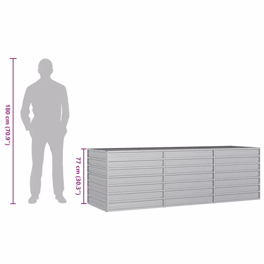 Hõbedane tsingitud terasest peenrakast avatud põhjaga, 240 x 80 x 77 cm – 8