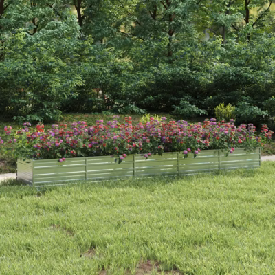 Metallist peenrakast aeda, 400 x 80 x 45 cm, tsingitud teras, hõbedane