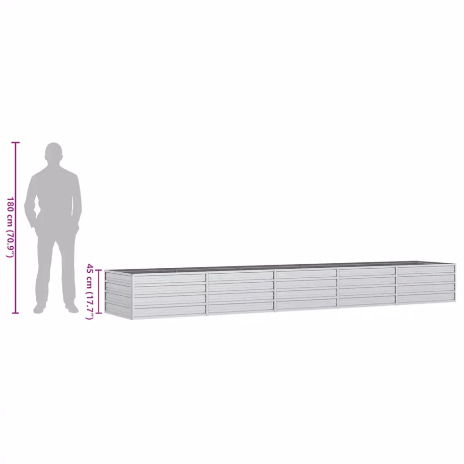 Metallist peenrakast aeda, 400 x 80 x 45 cm, tsingitud teras, hõbedane – 8