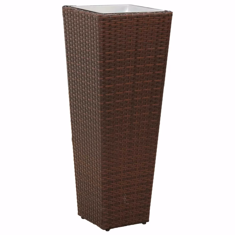 Metallist taimepotid rattan-look viimistlusega, 3-osaline välikomplekt, pruun – 3