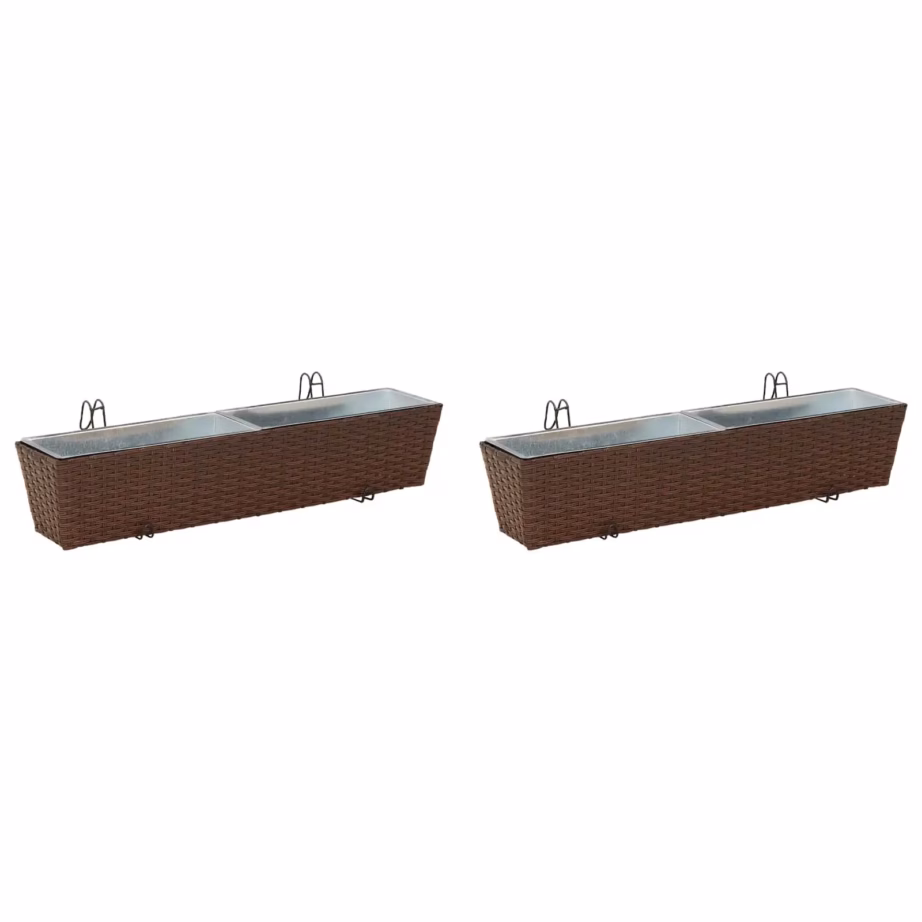 Metallist rõdu lillekast rotangpunutise välimusega, pruun, 80 x 17 x 17 cm – 2