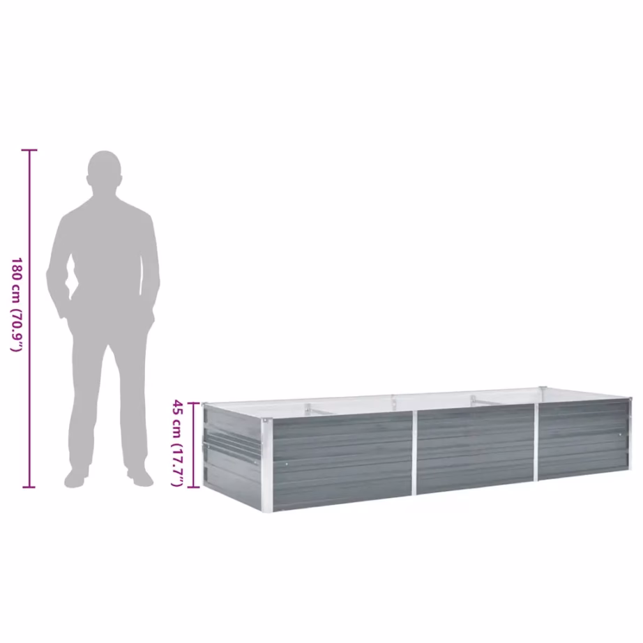 Metallist taimelava avatud põhjaosaga, hall tsingitud teras, 240 x 80 x 45 cm – 8