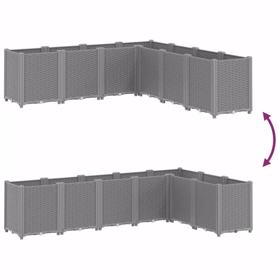 Modulaarne aia taimekast, helehall PP, 7-osaline, 160 x 160 x 53 cm – 6