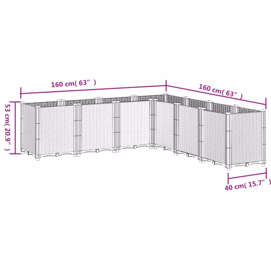 Modulaarne aia taimekast rotangimustriga, must PP, 160 x 160 x 53 cm – 8