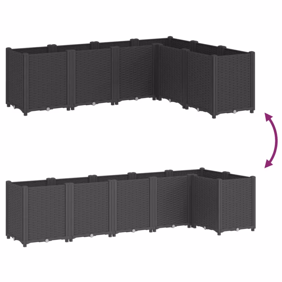 Modulaarne aia taimekast rotangiviimistlusega, must PP, 6 osa, 160 x 120 x 53 cm – 6