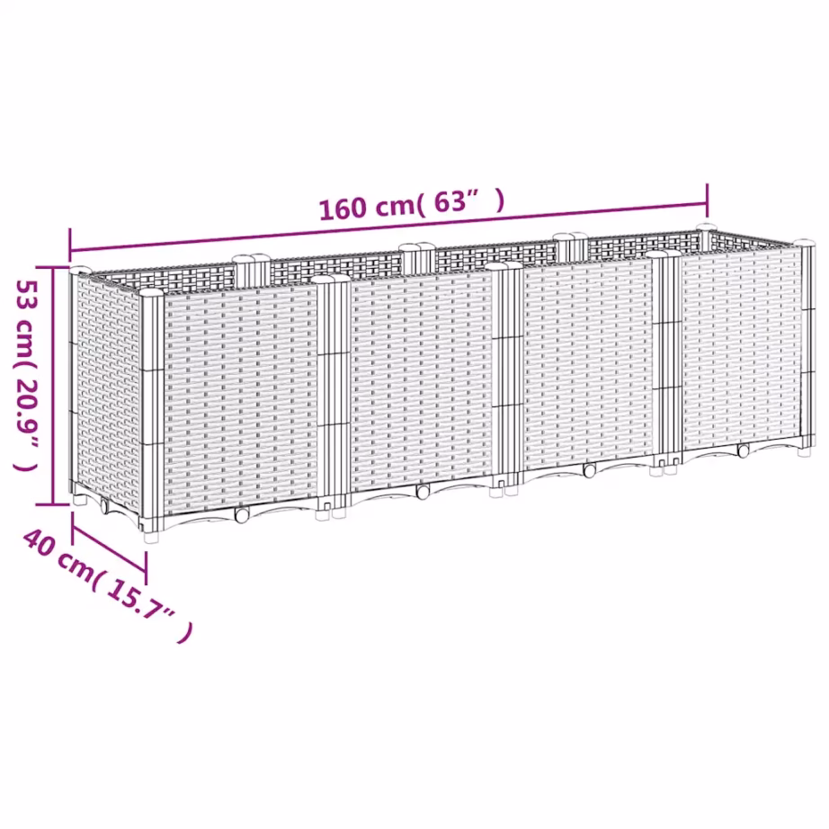 Modulaarne aia taimekast rotangimustriga, sinakashall PP, 160 x 40 x 53 cm – 7