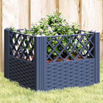 Modulaarne rotangimustriga aiataimekast vaiadega, sinakashall, PP, 43,5 x 43,5 x 43,5 cm