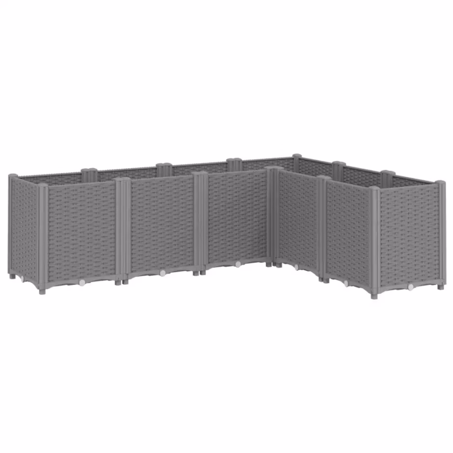 Modulaarne aia taimekast 6 osaga, helehall PP, rotangimustriga, 160 x 120 x 53 cm – 2