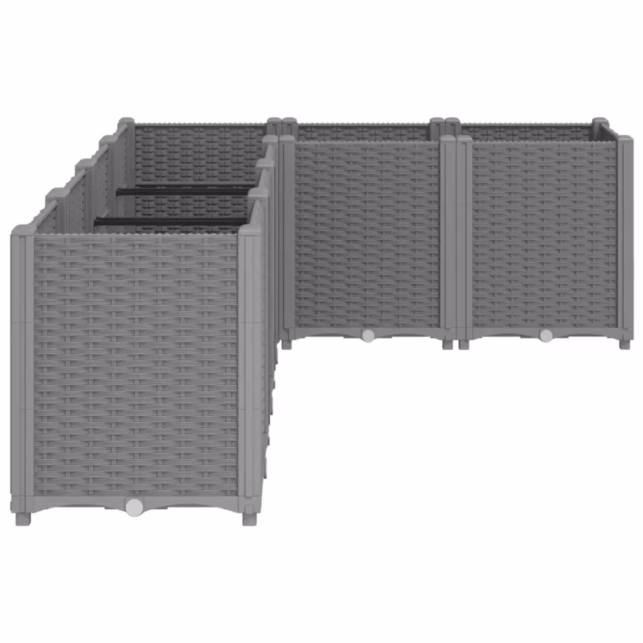 Modulaarne aia taimekast 6 osaga, helehall PP, rotangimustriga, 160 x 120 x 53 cm – 4