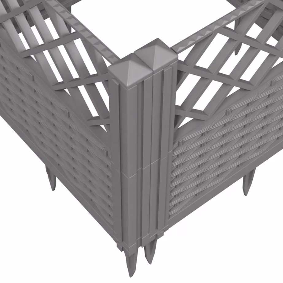 Modulaarne vaiadega taimekast rotangimustriga, helehall PP, 363,5 x 43,5 x 43,5 cm – 7