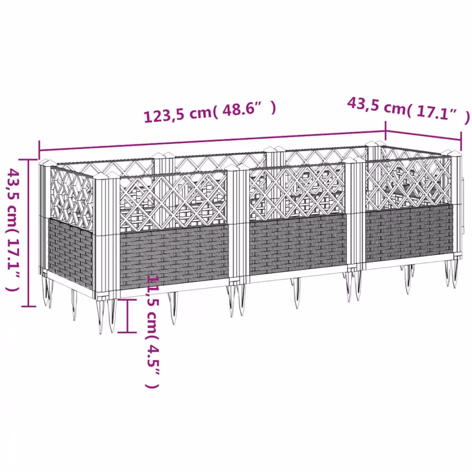 Modulaarne vaiadega taimekast rotangimustriga, sinakashall PP, 123,5 x 43,5 x 43,5 cm – 8