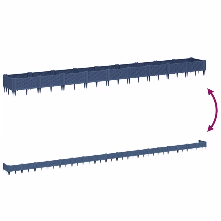 Modulaarne vaiadega taimekast aiapiirdeks, rotangimustriga, sinihall PP, 362,5 x 42,5 x 28,5 cm – 6