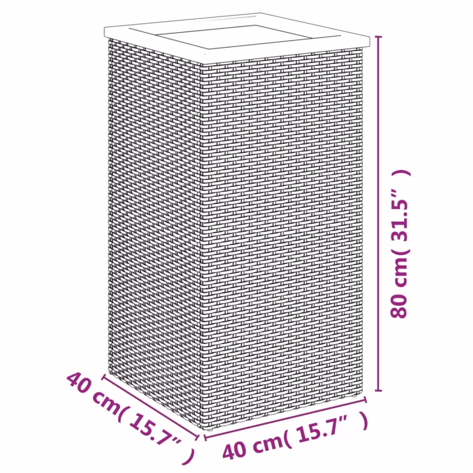 Kõrge polürotangist taimekast akaatsiapuidust servaga, must, 40 x 40 x 80 cm – 5