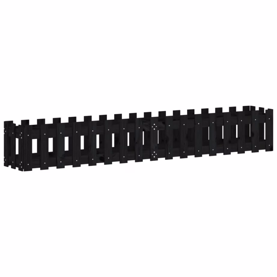 Must kõrgendatud taimelava aiapiirde disainiga, täismännipuit, 200 x 30 x 30 cm – 2