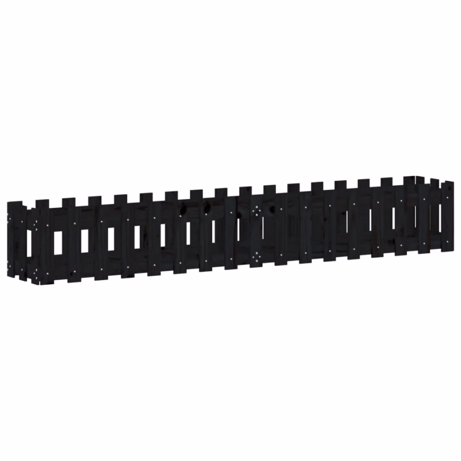 Must kõrgendatud taimelava aiapiirde disainiga, täismännipuit, 200 x 30 x 30 cm – 4