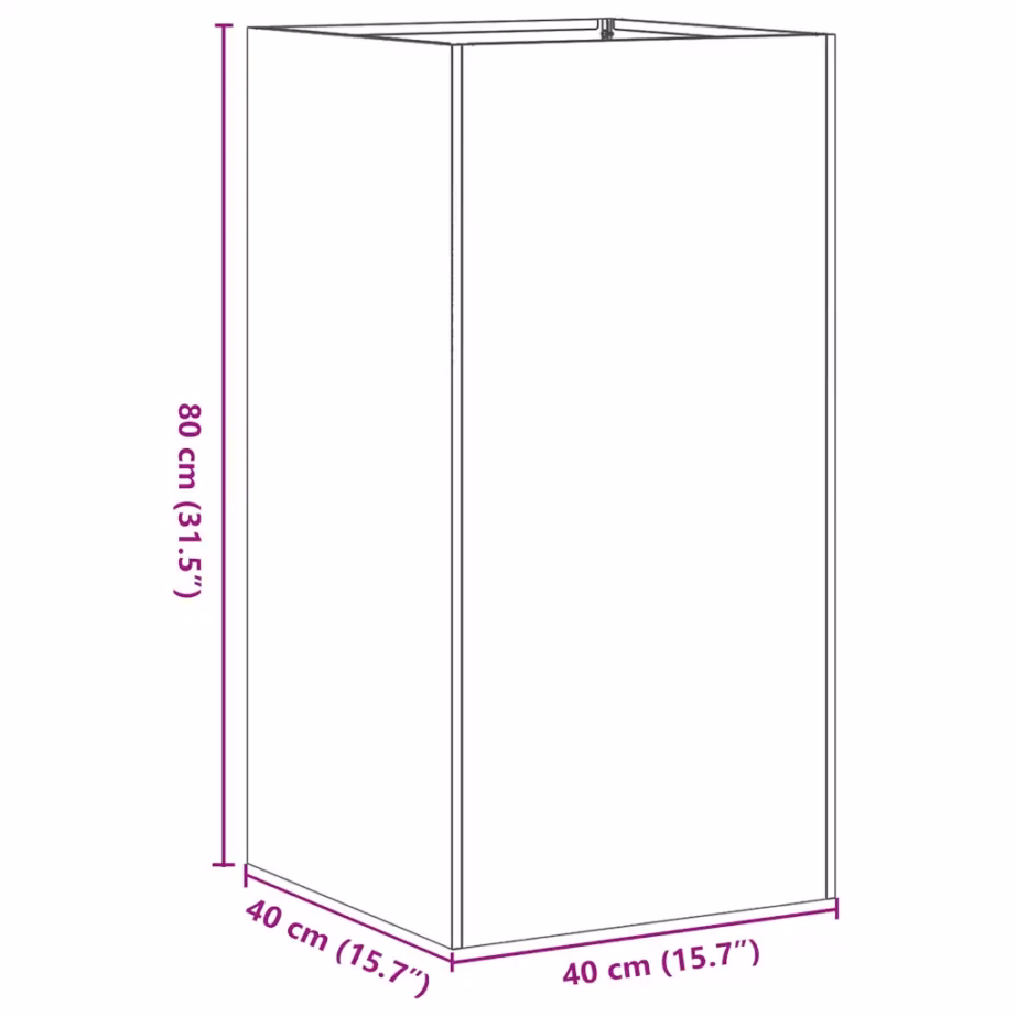 Kõrge taimekast avatud põhjaga, must külmvaltsitud teras, 40 x 40 x 80 cm – 9