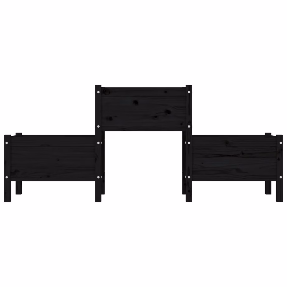 Kolmeosaline kõrgendatud taimekast, must männipuidust, 178,5 x 44 x 75 cm – 4