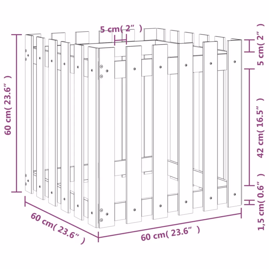 Lippaia stiilis taimekast, must männipuidust, 60 x 60 x 60 cm – 9