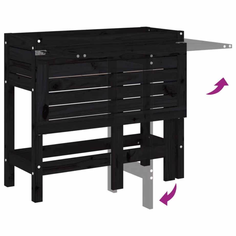 Must männipuidust kõrgendatud taimekast kokkupandava lauaplaadiga, 84 x 73 x 75 cm – 7