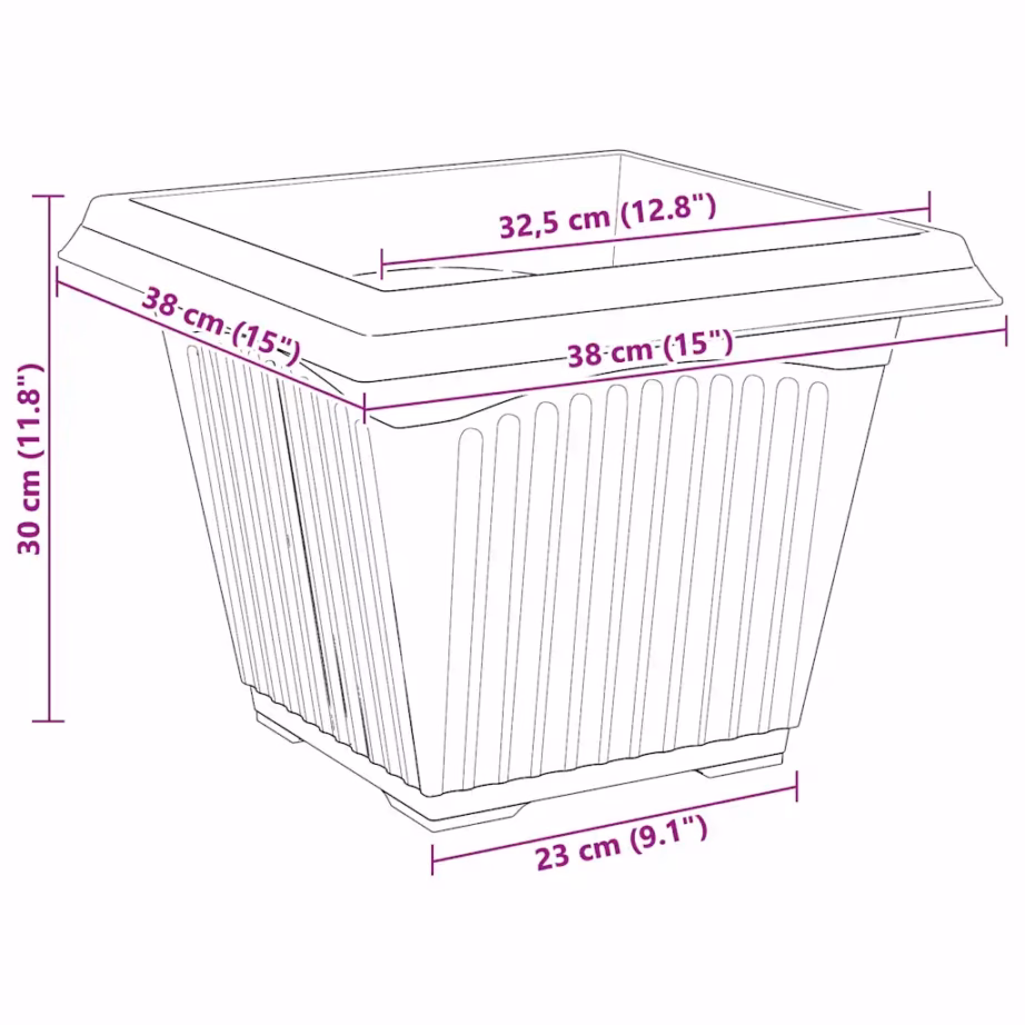 Nelinurkne lillepottide komplekt, 24 tk, must plastmass, 38 x 38 x 30 cm – 10