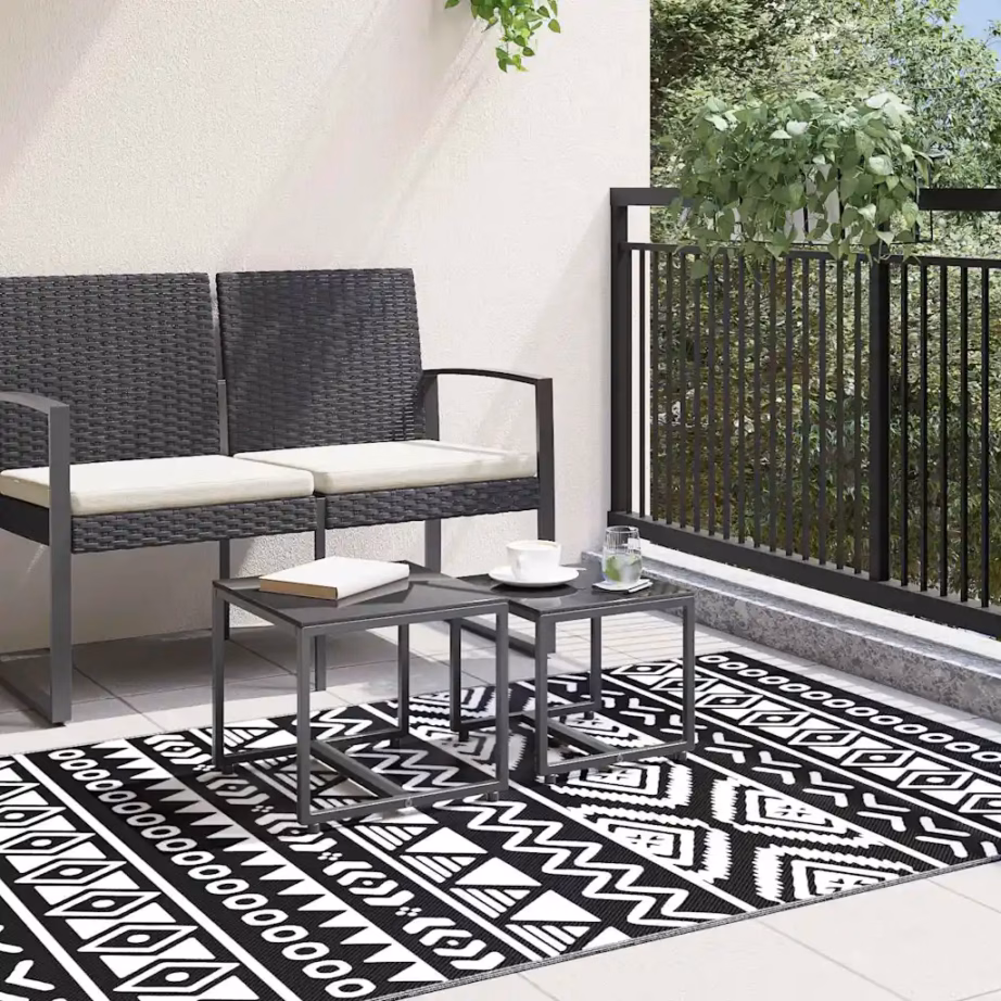 Must õuevaip jacquard-mustriga, ARAKIL, 120 x 180 cm, polüpropüleen – 3