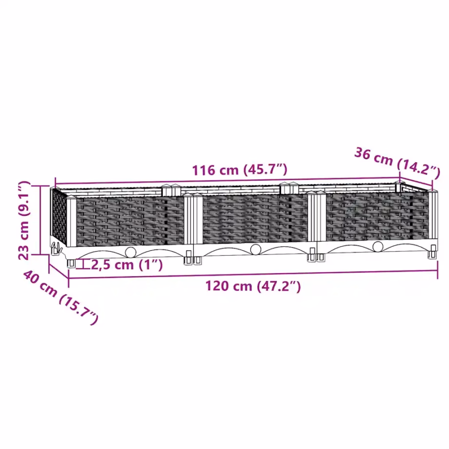 Must taimekast aeda, 120 x 40 x 23 cm, polüpropüleen – 8