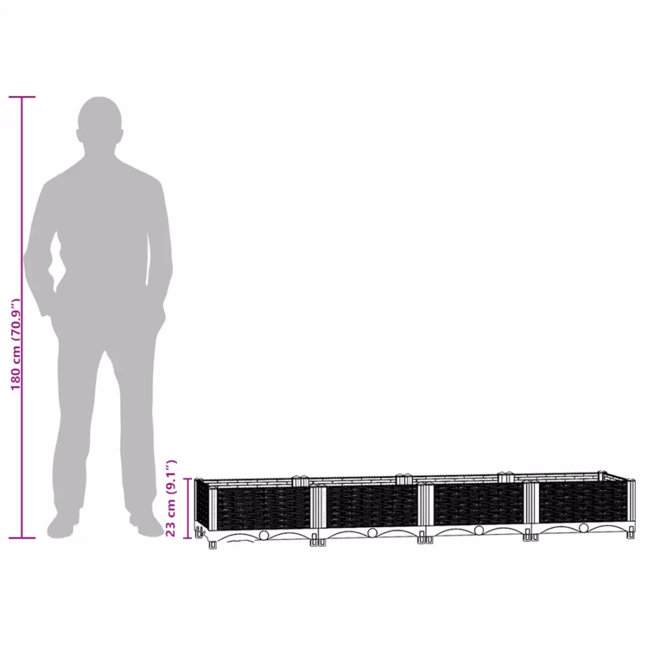 Pikk taimekast aeda, must polüpropüleen, 160 x 40 x 23 cm – 9