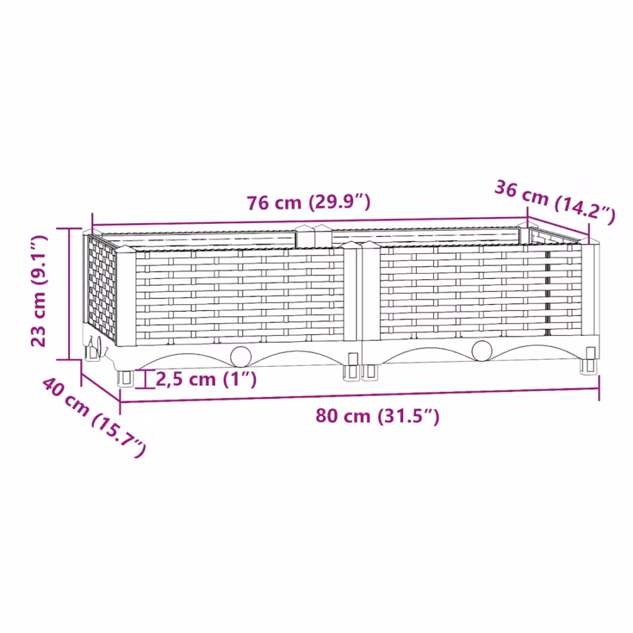 Must taimekast aeda, polüpropüleen, 80 x 40 x 23 cm – 8