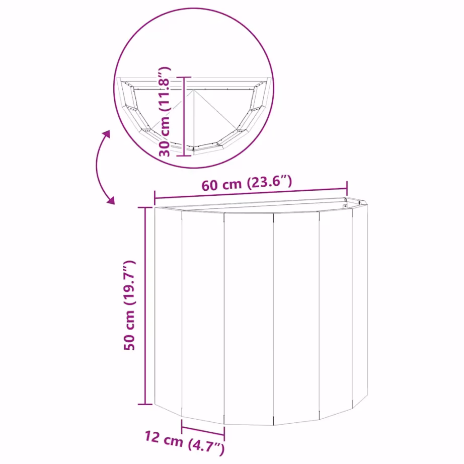 Poolringikujuline taimekast välitingimustesse, must teras, 60 x 30 x 50 cm – 12