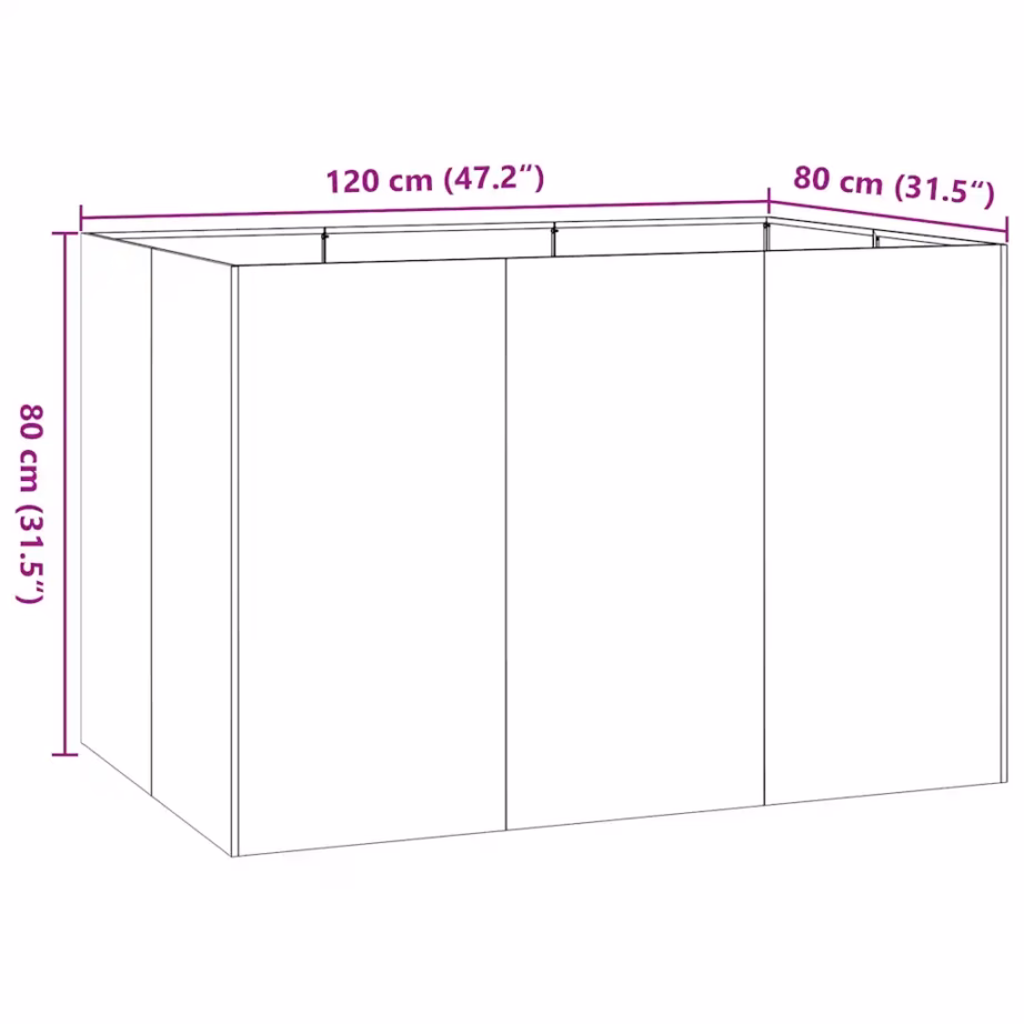 Must külmvaltsitud terasest taimekast avatud põhjaga, 120 x 80 x 80 cm – 9