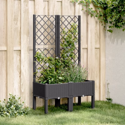 Must võrega kõrgendatud taimekast, PP, 80 x 40 x 142 cm