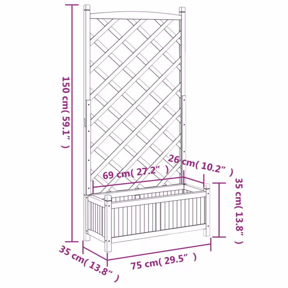 Võrega puidust taimekast ronitaimedele, must nulupuidust, 75 x 35 x 150 cm – 8
