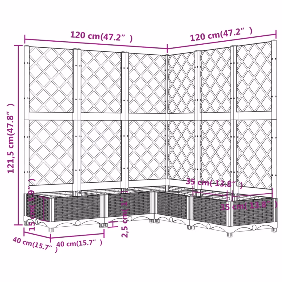 Must võrega taimekast ronitaimedele, PP, 120 x 120 x 121,5 cm – 8