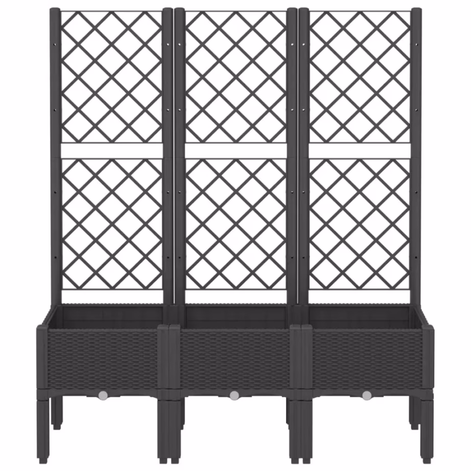 Võrega kõrgendatud taimekast rotangmustriga, must, PP, 120 x 40 x 142 cm – 3