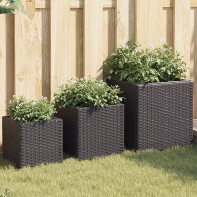 Kolmest mõõdus aia taimekastid, 3 tk, must polürotang ja pulbervärvitud teras